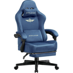 Luckracer Fabric Gaming Chair, Ergonomic Height Adjustable Computer Chair With Footrest And Lumbar Support, Blue