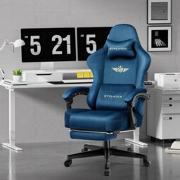 Gtplayer Fabric Gaming Chair, Ergonomic Height Adjustable Computer Chair With Footrest And Lumbar Support, Blue - thumbnail 2