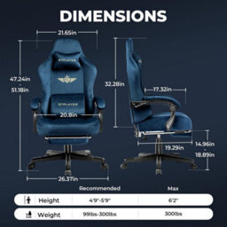 Gtplayer Fabric Gaming Chair, Ergonomic Height Adjustable Computer Chair With Footrest And Lumbar Support, Blue - thumbnail 3