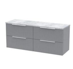 Hudson Reed Fluted Wall Hung 4-Drawer Vanity Unit & Bellato Grey Laminate Worktop, Counter Top Vanity Unit In Satin Grey, 1200mm - thumbnail 2