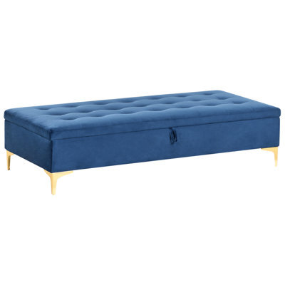 Beliani Storage Ottoman Aberdeen Velvet Navy Blue - image 1