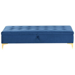Beliani Storage Ottoman Aberdeen Velvet Navy Blue - thumbnail 4