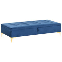 Beliani Storage Ottoman Aberdeen Velvet Navy Blue - thumbnail 1