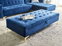 Beliani Storage Ottoman Aberdeen Velvet Navy Blue - thumbnail 2