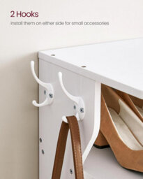 Songmics Vasagle 7 Tier Vertical Shoe Rack, Narrow Shoe Storage Organizer With Hooks, Slim Wooden Corner Shoe Tower Rack, White - thumbnail 5