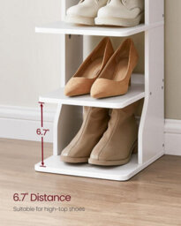 Songmics Vasagle 7 Tier Vertical Shoe Rack, Narrow Shoe Storage Organizer With Hooks, Slim Wooden Corner Shoe Tower Rack, White - thumbnail 4
