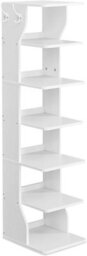 Songmics Vasagle 7 Tier Vertical Shoe Rack, Narrow Shoe Storage Organizer With Hooks, Slim Wooden Corner Shoe Tower Rack, White - thumbnail 8
