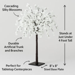 Sandra Chaircovers Wedding General 120Cm White Artificial Wisteria Cherry Bloom Tree, Single Tabletop Centrepiece, Steel Base Design - thumbnail 2