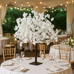 Sandra Chaircovers Wedding General 120Cm White Artificial Wisteria Cherry Bloom Tree, Single Tabletop Centrepiece, Steel Base Design
