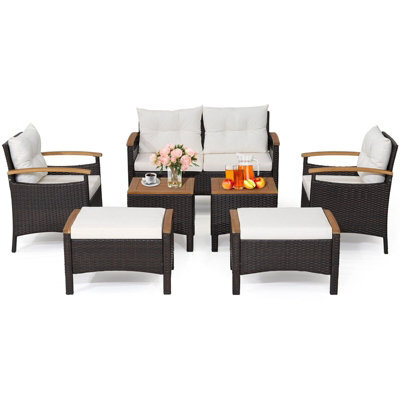 Gainoom 7 Piece Patio Rattan Sofa Set Outdoor Wicker Conversation Set W/ Cushions - image 1