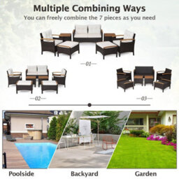 Gainoom 7 Piece Patio Rattan Sofa Set Outdoor Wicker Conversation Set W/ Cushions - thumbnail 5