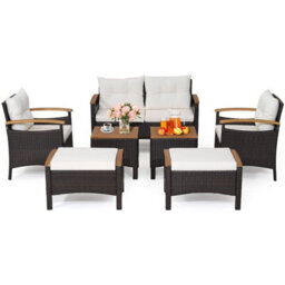 Gainoom 7 Piece Patio Rattan Sofa Set Outdoor Wicker Conversation Set W/ Cushions - thumbnail 1