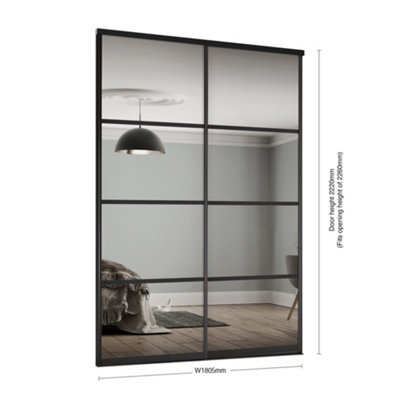Spacepro Element 4 Panel Mirrored Black Framed Sliding Wardrobe Door Set Of 2 (H)2220mm (W)2696mm - image 1