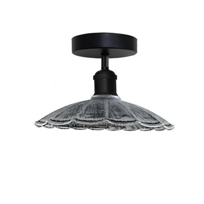 Industrial-Semi Flush Mount Ceiling Light With 22Cm Brushed Silver Umbrella Shade For Kitchen Bathroom Living Room - image 1