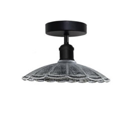 Industrial-Semi Flush Mount Ceiling Light With 22Cm Brushed Silver Umbrella Shade For Kitchen Bathroom Living Room