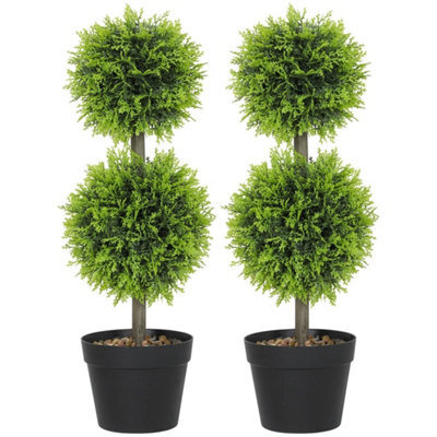 Set Of 2 Artificial Topiary Cypress Ball Trees With Pot And Pebbles - image 1
