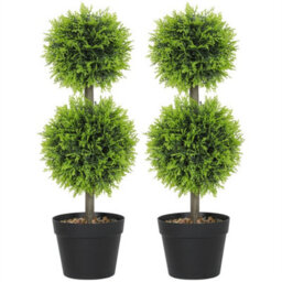 Set Of 2 Artificial Topiary Cypress Ball Trees With Pot And Pebbles
