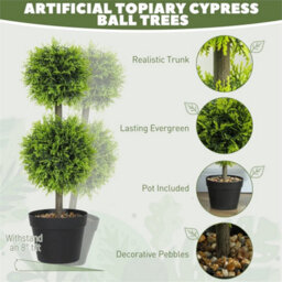 Set Of 2 Artificial Topiary Cypress Ball Trees With Pot And Pebbles - thumbnail 6