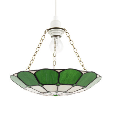 Happy Homewares Dark Emerald Green And Opal White Tiffany Glass Pendant Lighting Shade - image 1