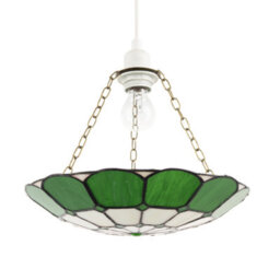 Happy Homewares Dark Emerald Green And Opal White Tiffany Glass Pendant Lighting Shade - thumbnail 1