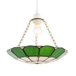 Happy Homewares Dark Emerald Green And Opal White Tiffany Glass Pendant Lighting Shade - thumbnail 2