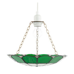 Happy Homewares Dark Emerald Green And Opal White Tiffany Glass Pendant Lighting Shade - thumbnail 4