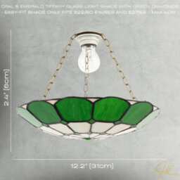 Happy Homewares Dark Emerald Green And Opal White Tiffany Glass Pendant Lighting Shade - thumbnail 7