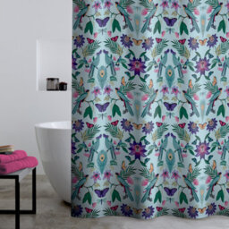 Catherine Lansfield Mya Tropical Bird 180X180Cm Shower Curtain Duck Egg Blue - thumbnail 2