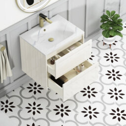 Royal Bathrooms Elmore 600mm Traditional Wall Hung 2 Drawer Bathroom Vanity Unit With Sintered Stone Basin Sink - Classic White - thumbnail 5