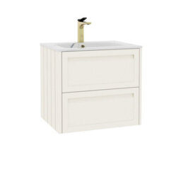 Royal Bathrooms Elmore 600mm Traditional Wall Hung 2 Drawer Bathroom Vanity Unit With Sintered Stone Basin Sink - Classic White - thumbnail 6