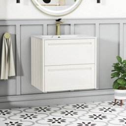Royal Bathrooms Elmore 600mm Traditional Wall Hung 2 Drawer Bathroom Vanity Unit With Sintered Stone Basin Sink - Classic White