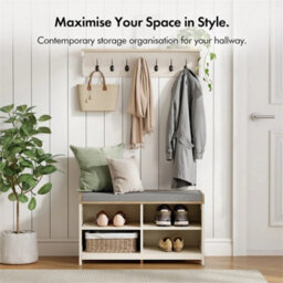 Cream Shoe Storage Bench With Seat, Hallway Bench & 4 Storage Shelves - thumbnail 4