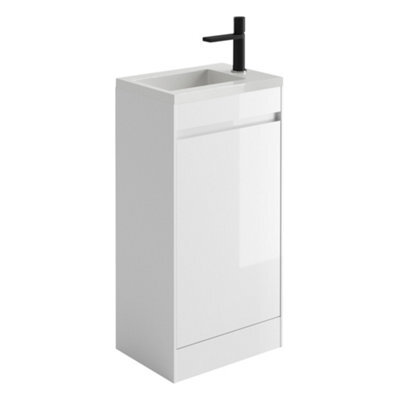 Plum&clay Rigel Gloss White Floor Standing Cloakroom Vanity Unit With Resin Basin (W)44Cm (H)87Cm - image 1