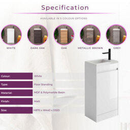 Plum&clay Rigel Gloss White Floor Standing Cloakroom Vanity Unit With Resin Basin (W)44Cm (H)87Cm - thumbnail 5