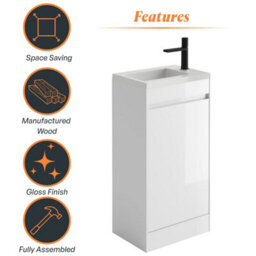 Plum&clay Rigel Gloss White Floor Standing Cloakroom Vanity Unit With Resin Basin (W)44Cm (H)87Cm - thumbnail 7