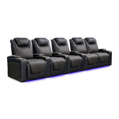 Valencia Oslo Ultimate Luxury Edition Home Theater Seating Row Of 5 Loveseat Right Onyx Gold Stitching - image 1