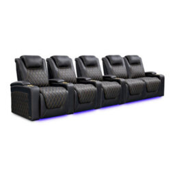 Valencia Oslo Ultimate Luxury Edition Home Theater Seating Row Of 5 Loveseat Right Onyx Gold Stitching - thumbnail 1