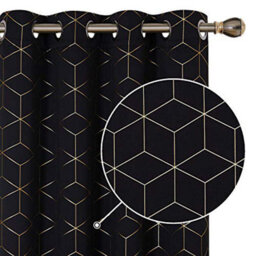 Deconovo Functional Eyelet Curtains, Blackout Gold Diamond Printed Curtains For Bedroom, 55 X 72 Inch(W X L), Black, One Pair - thumbnail 2