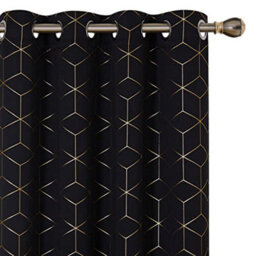 Deconovo Functional Eyelet Curtains, Blackout Gold Diamond Printed Curtains For Bedroom, 55 X 72 Inch(W X L), Black, One Pair - thumbnail 1