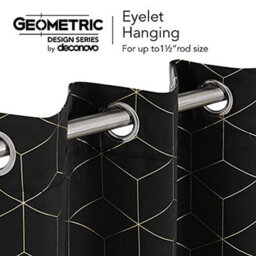 Deconovo Functional Eyelet Curtains, Blackout Gold Diamond Printed Curtains For Bedroom, 55 X 72 Inch(W X L), Black, One Pair - thumbnail 5