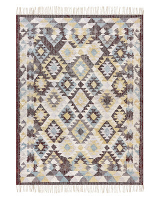 Wyld And Coco Handwoven Multicolour Jute And Cotton Area Rug 140 X 200 Cm With Tassels - Boho Living Room And Bedroom - image 1
