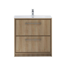 Royal Bathrooms Livora 800mm Natural Oak Floor Standing Bathroom Vanity Unit 2 Drawer Storage Cabinet With Ceramic Basin - thumbnail 5