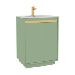Royal Bathrooms Orion 600mm Mint Sage 2 Door Floor Standing Vanity Unit With Carrara White Basin & Brushed Brass Accent Trim - thumbnail 7