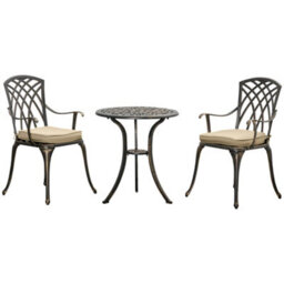 Outsunny 3 Pcs Aluminium Garden Coffee Table Set W/ Parasol Hole & Cushions - thumbnail 2
