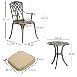 Outsunny 3 Pcs Aluminium Garden Coffee Table Set W/ Parasol Hole & Cushions - thumbnail 3