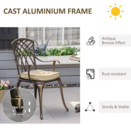 Outsunny 3 Pcs Aluminium Garden Coffee Table Set W/ Parasol Hole & Cushions - thumbnail 6