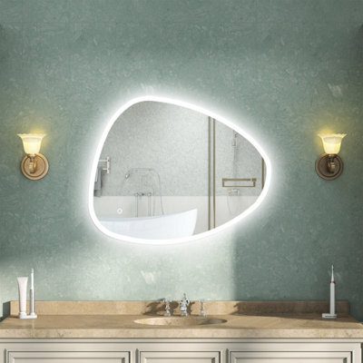 AVER-GROWTH Asymmetrical Led Bathroom Mirror With Lights 3 Colour Demister Touch/wall Switch Vertical/horizontal Irregular Pebble 800X550mm - image 1