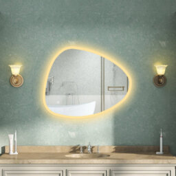 AVER-GROWTH Asymmetrical Led Bathroom Mirror With Lights 3 Colour Demister Touch/wall Switch Vertical/horizontal Irregular Pebble 800X550mm - thumbnail 2