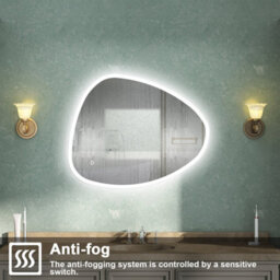 AVER-GROWTH Asymmetrical Led Bathroom Mirror With Lights 3 Colour Demister Touch/wall Switch Vertical/horizontal Irregular Pebble 800X550mm - thumbnail 4