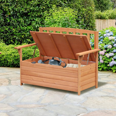 Outsunny Garden Storage Bench, 2 Seater Fir Wood Outdoor Bench, Natural - image 1
